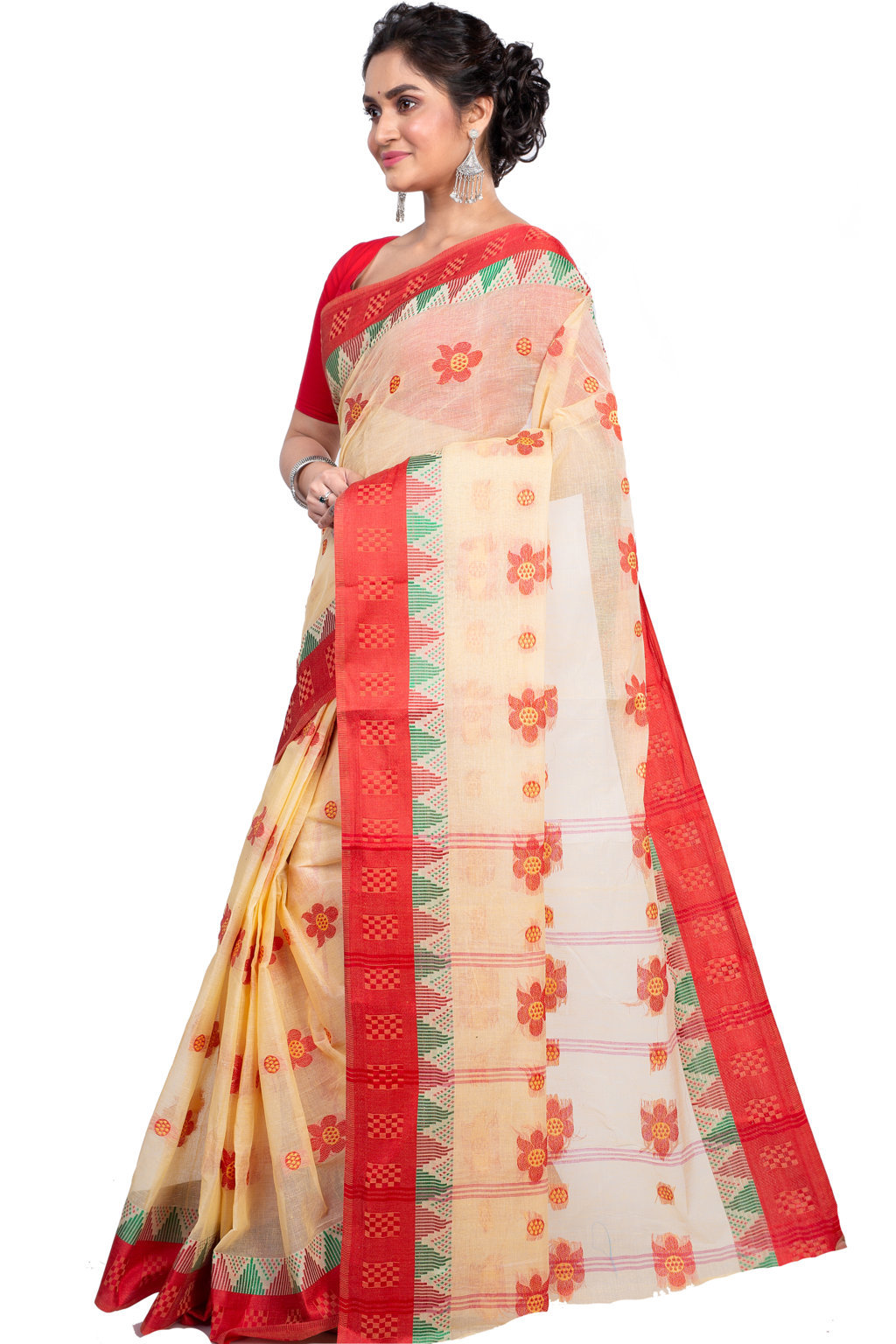 Red Pure Cotton Palasful Tant Saree (894)